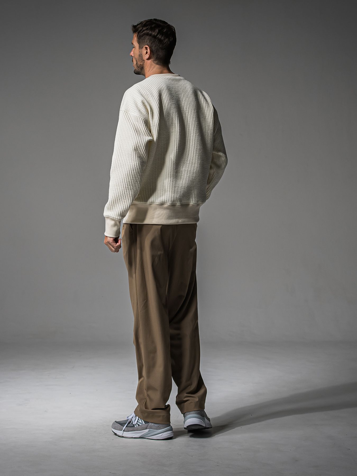 【予約品 】STRIPE QUILTING DROP TRAINER / ストライプキルティング ルーズトレーナー / オフ