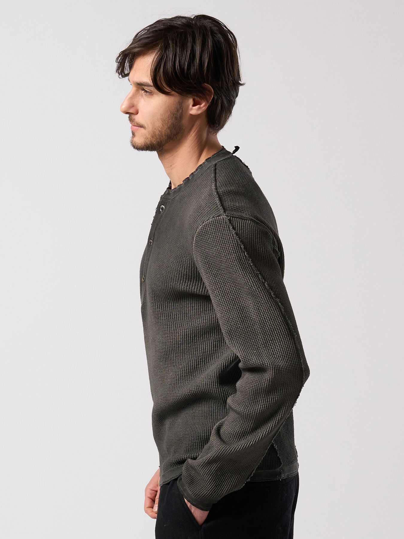 【予約品 4月19日(日) 18時締切】waffle henley L/S / ワッフル ヘンリーネック ロングスリーブ / ブラック