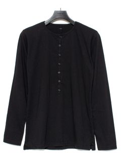 【予約品 9月27日(日) 締切】30/-ナチュラルソフト天竺 ロングスリーブ ヘンリーネック Tシャツ / BLACK