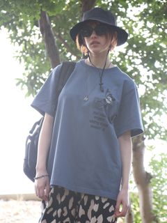 NOT-MOUTH TEE / プリントTシャツ / フェードインディゴ【QUOLT】