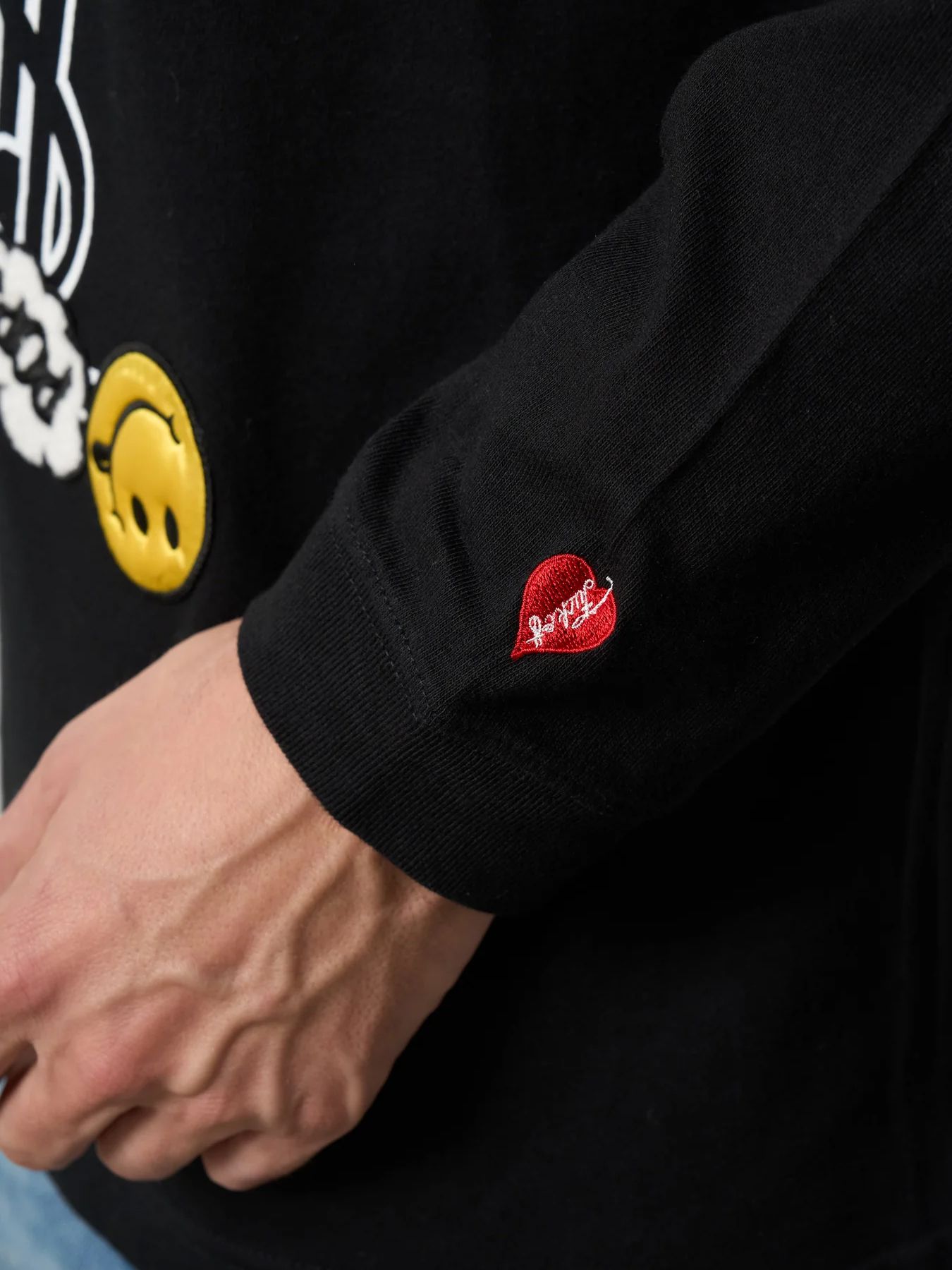 5.6ozコットン天竺 WHYSL/サガラパッチワーク LS Tシャツ / ブラック