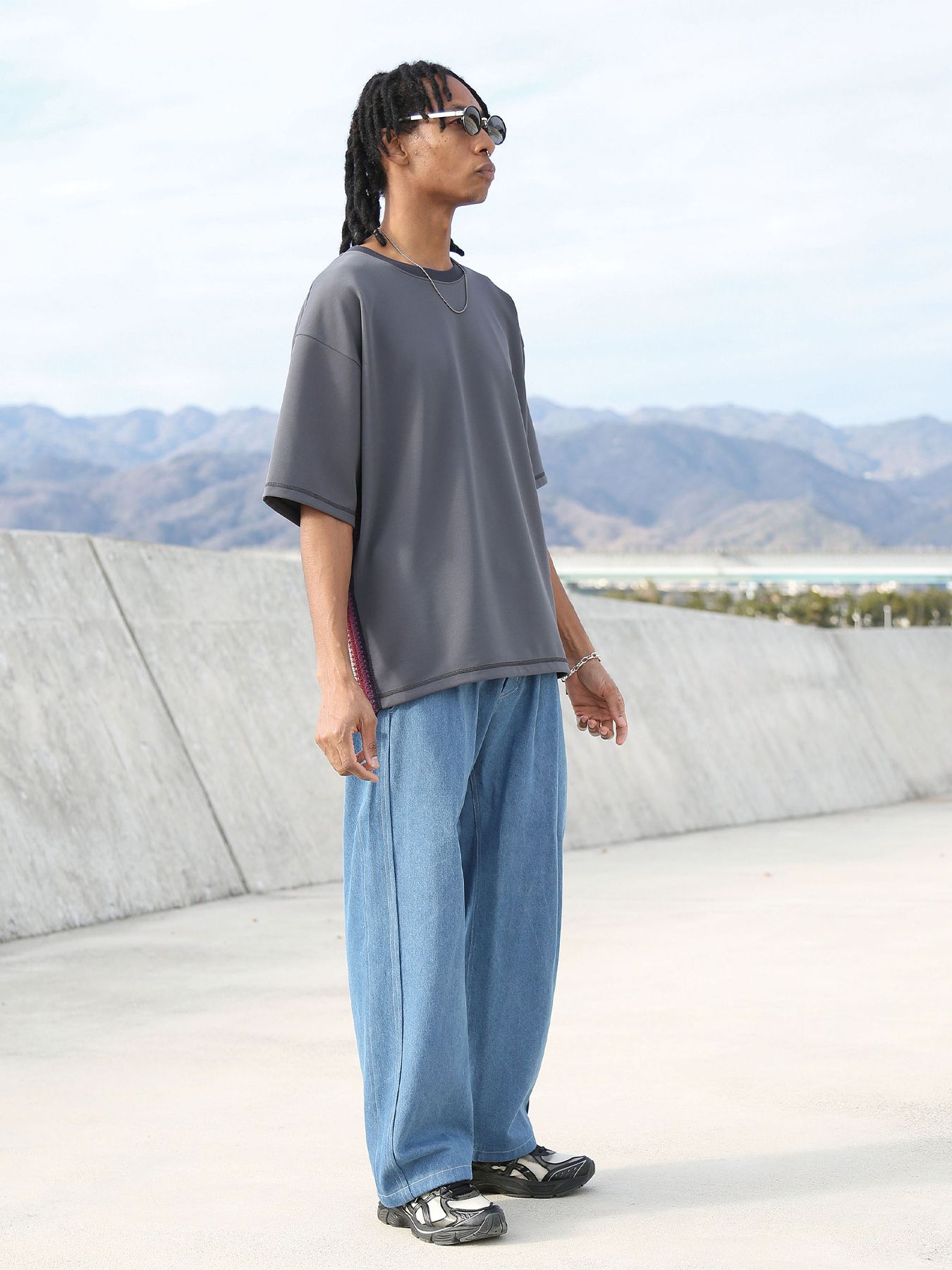 DENIM-MESH PANTS / アイスブルー【QUOLT】