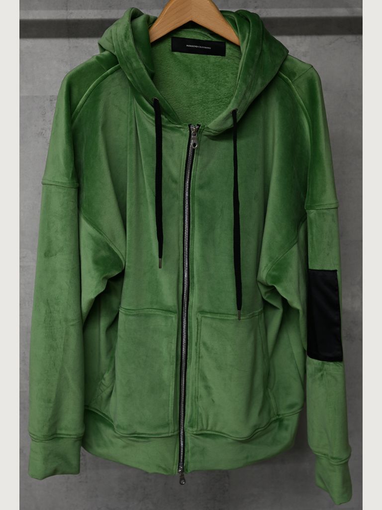 《予約9月1日18時締め》 veloursfleece zip loose hoodie  / パーカー / グリーン