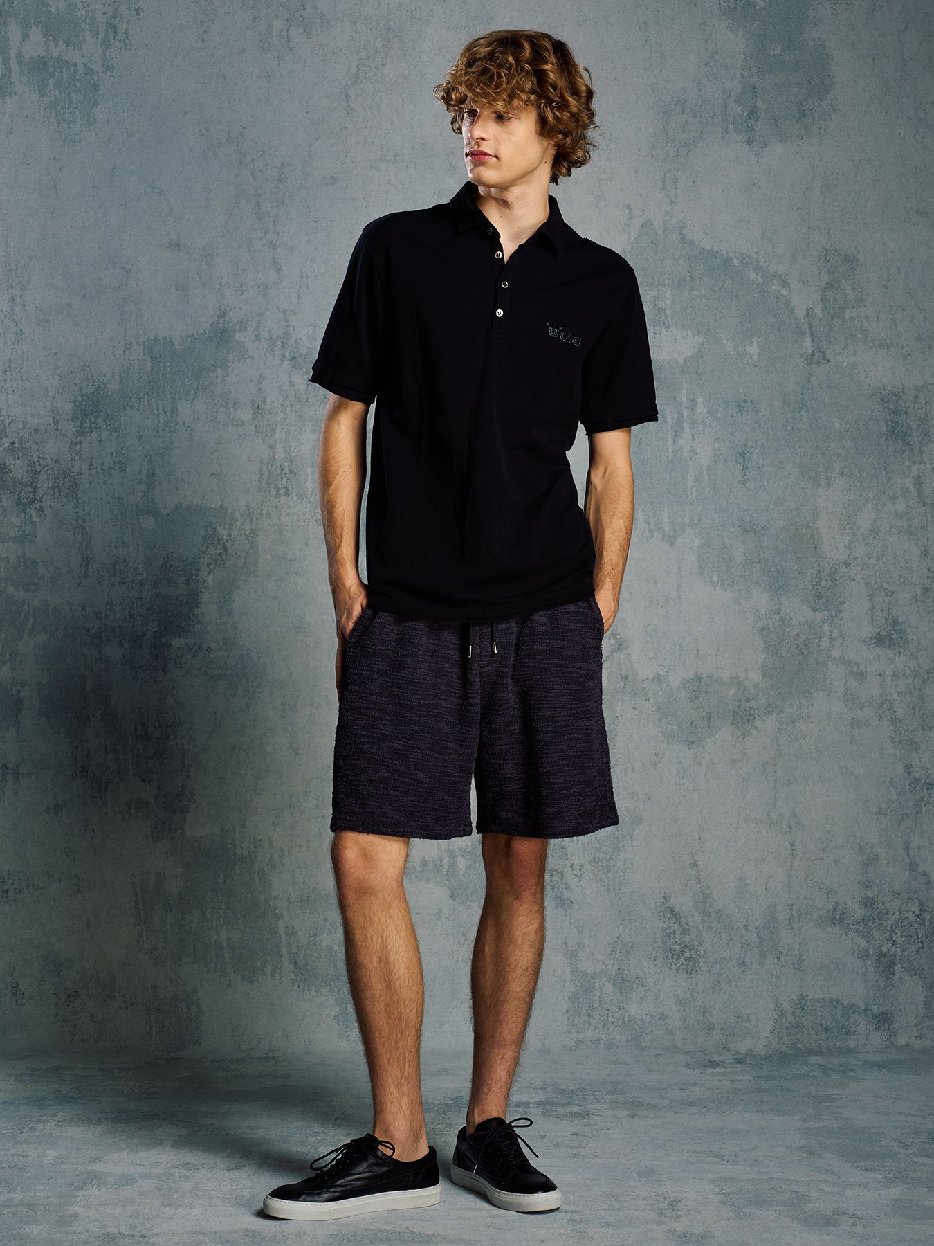 【予約品 1月25日(日) 締切】muta × wjk collection：cut-off polo S/S (printed) / カットオフ ポロ ショートスリーブ / ブラック