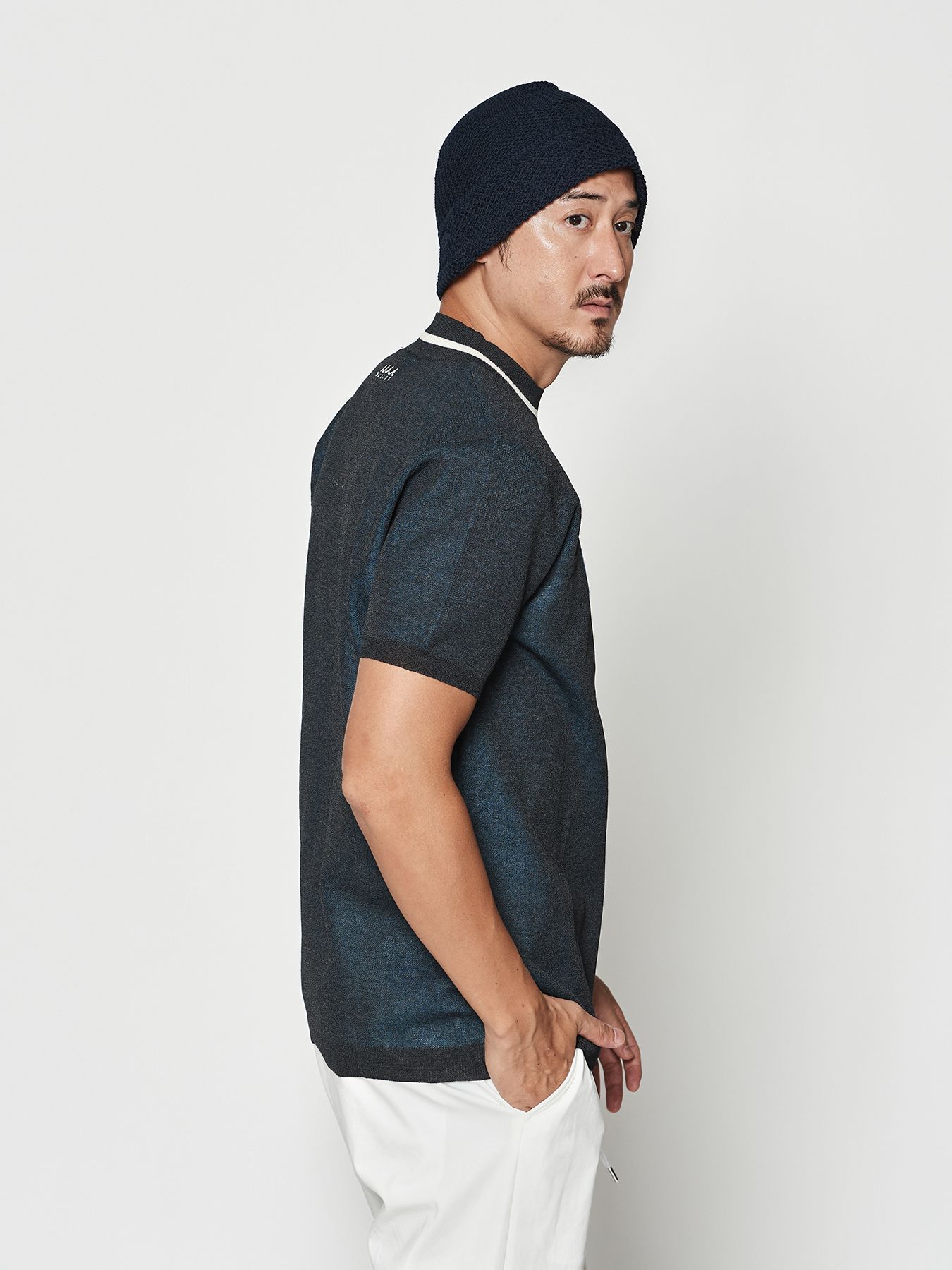 【予約品 10月9日(木) 締切】muta Sheer Knit S-S Top / シアーニットTシャツ / ネイビー【Acanthus × muta MARINE】
