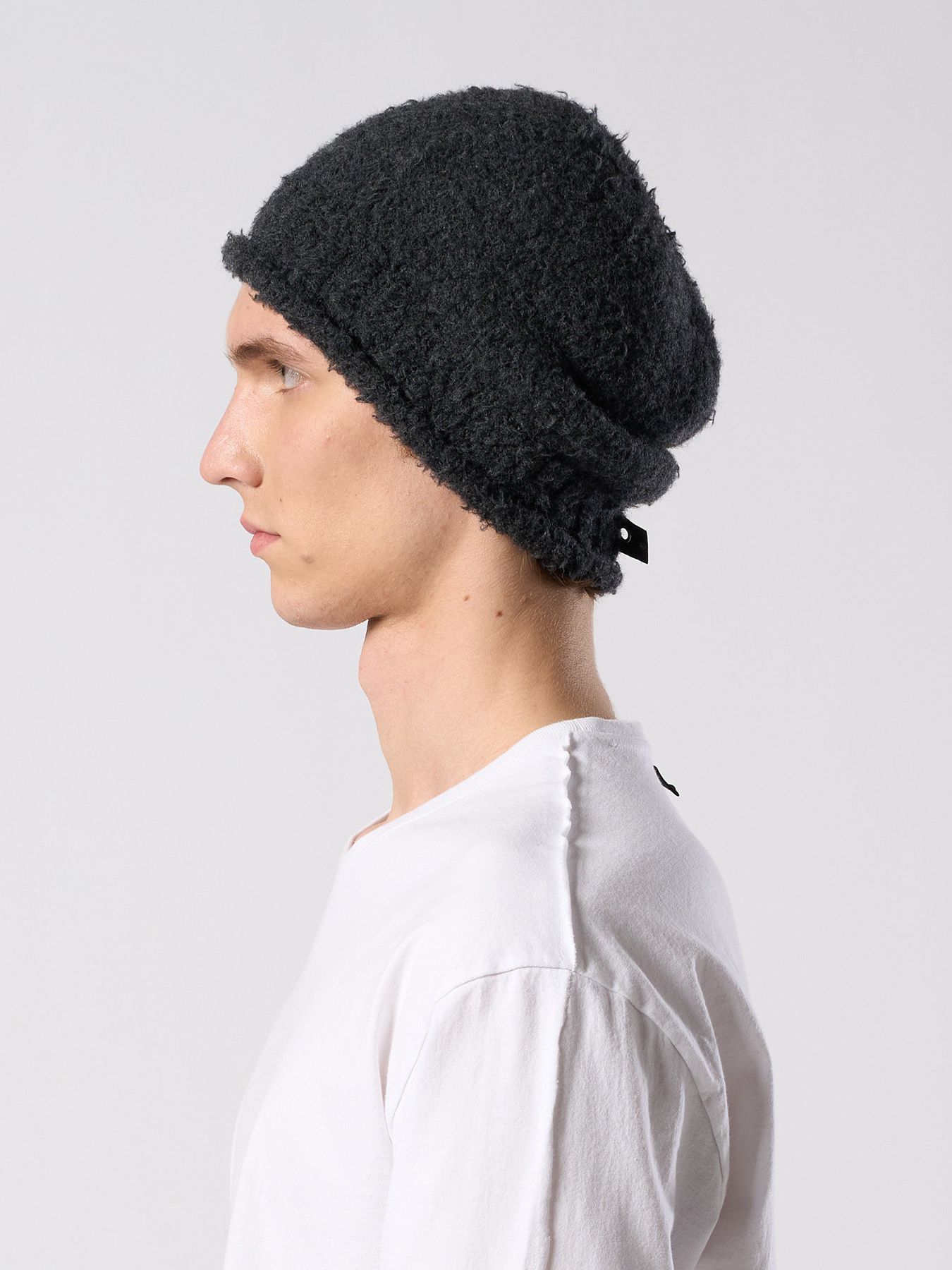 【予約品 4月19日(日) 18時締切】fancy yarn roll beanie / バルーン型ニットキャップ / チャコール