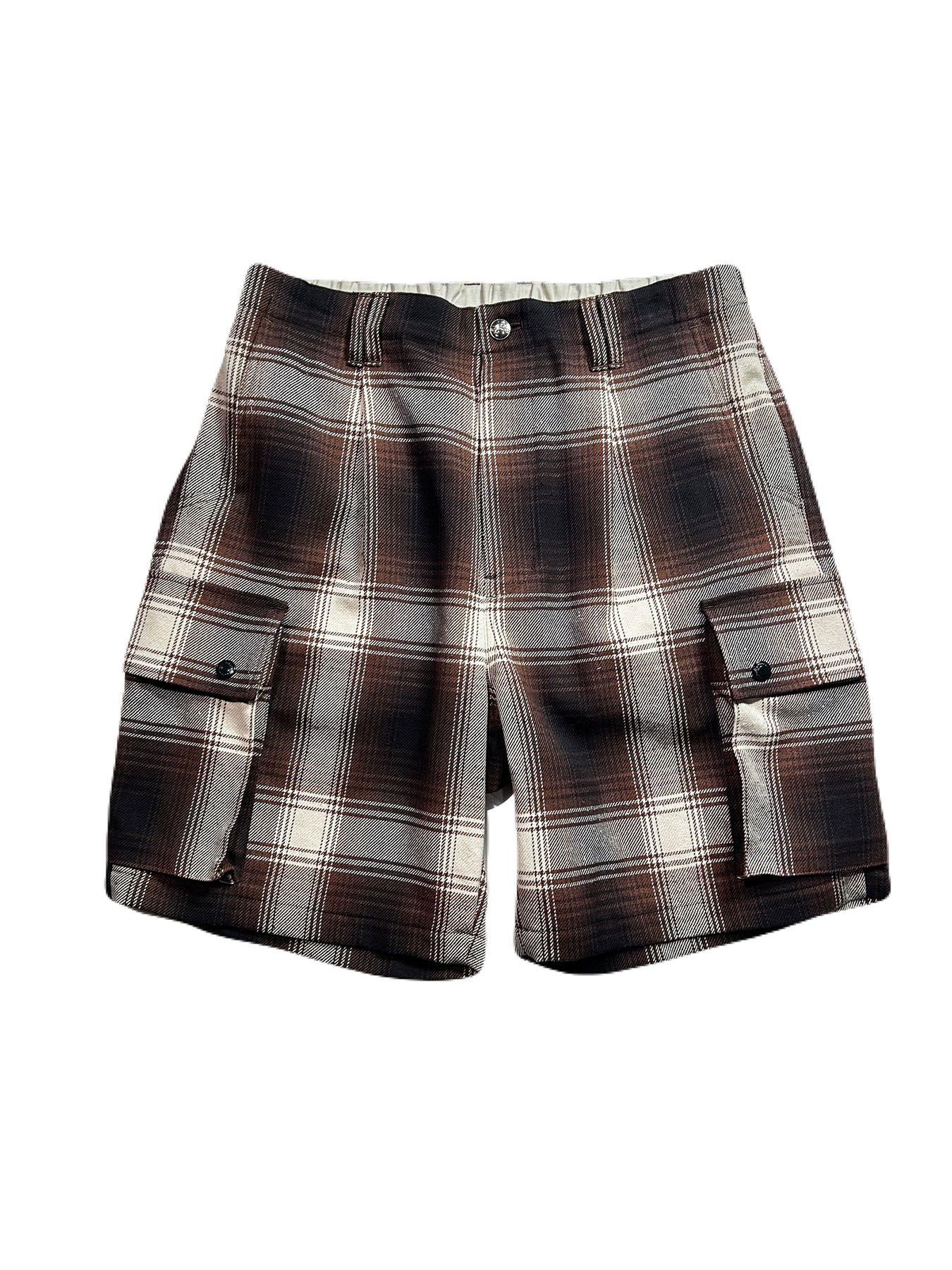 【予約品 8月10日(日) 締切 】SILK CHECK SHORTS / シルクチェックショーツ / ブラウン