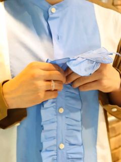 ロングフリル切り替えシャツ / ブラウン 【A(LeFRUDE)E】