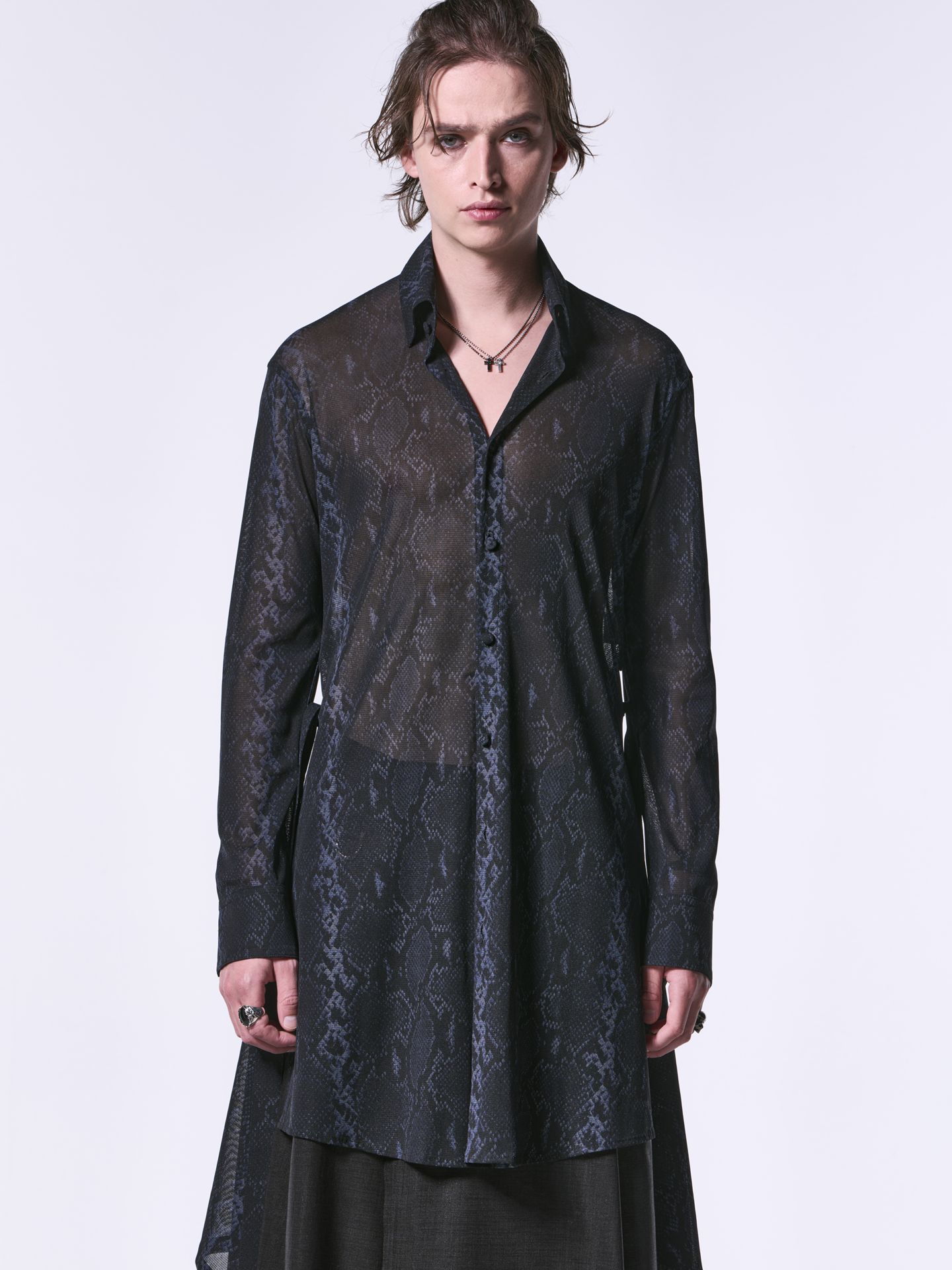《予約品1月13日 10時締め》 FlareShirt / メッシュフレアシャツ / ブラックパイソン