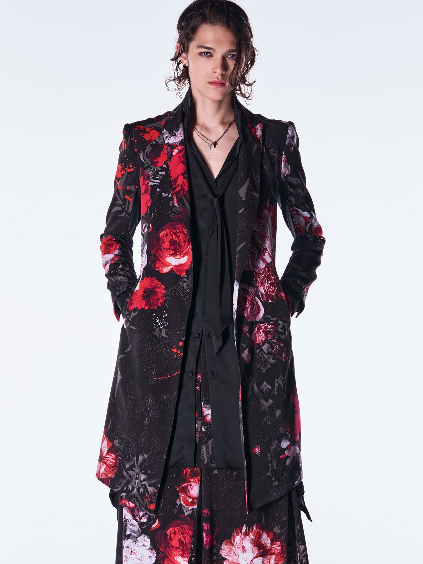 【予約品 6月29日(月) 締切】Goth Flora Suede Satin Flare Jacket / フレアジャケット / ブラック