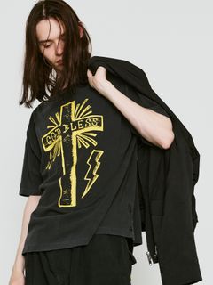 【予約品 8月10日(日) 締切 】CROSS PRINT S/S T / クロスプリント Tシャツ / ブラック×イエロー