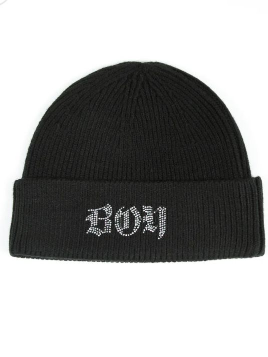 BOY RHINESTONE KNIT CAP BLACK×クリア【B224N9000502】