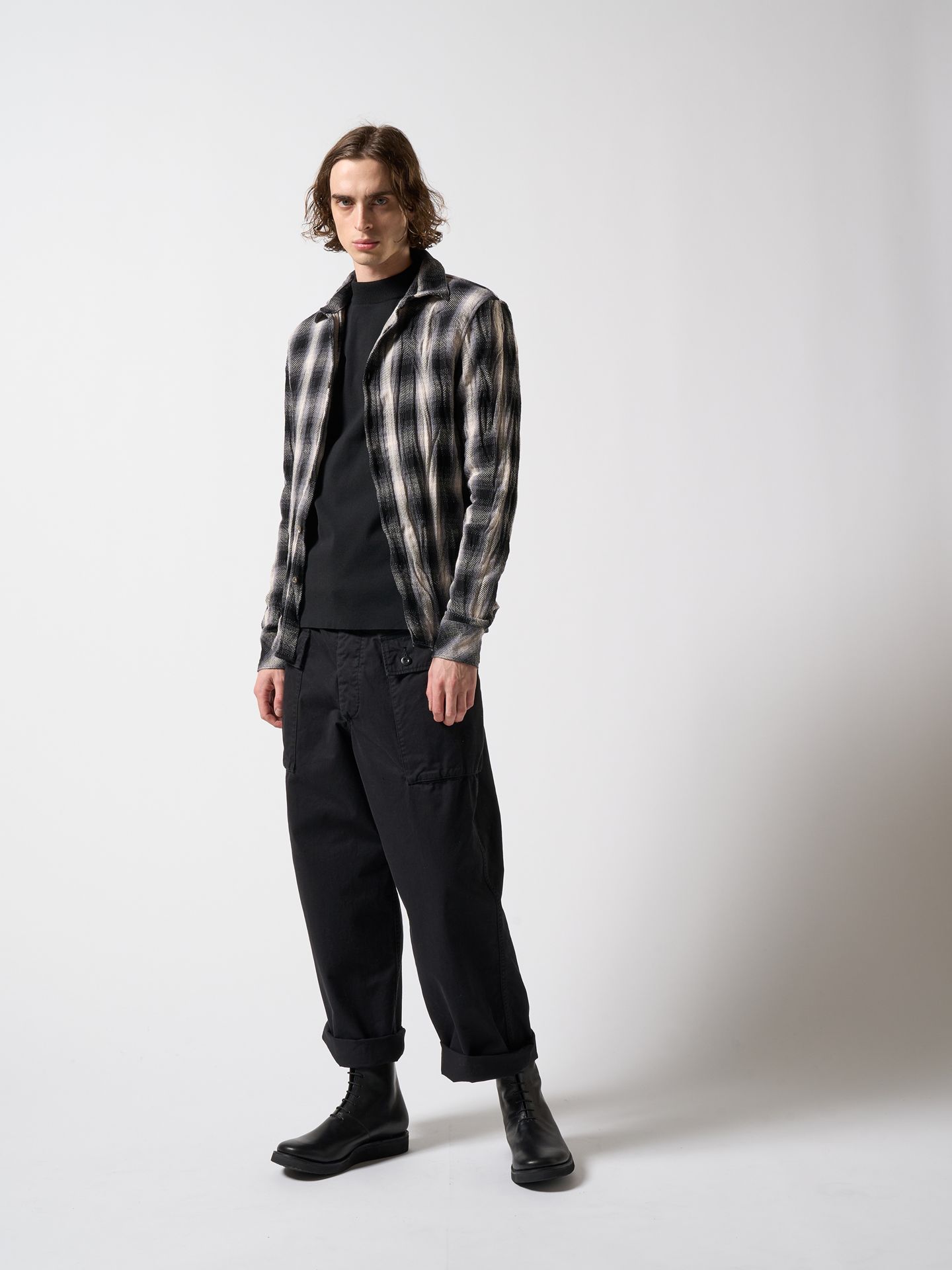 【予約品】 twist wrinkle check / シャツ / ブラック