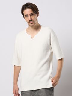 【予約品 9月23日(火) 締切】quarter-knit key neck H/S / クォーターニット キーネック ハーフスリーブ / ホワイト