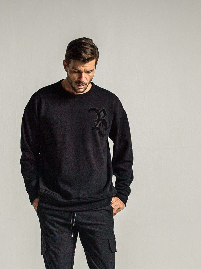 《予約9月1日18時締め》 RC chenille velours fleece drop trainer  / ルーズトレーナー / ブラック