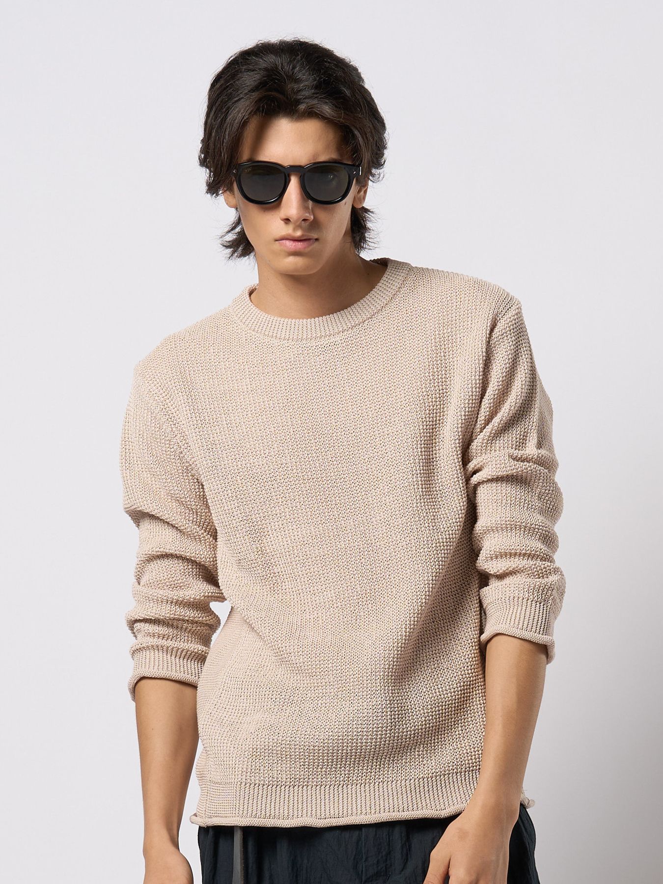 【予約品 9月23日(火) 締切】GIMA crew summer knit / 擬麻クルーサマーニット / ライトベージュ