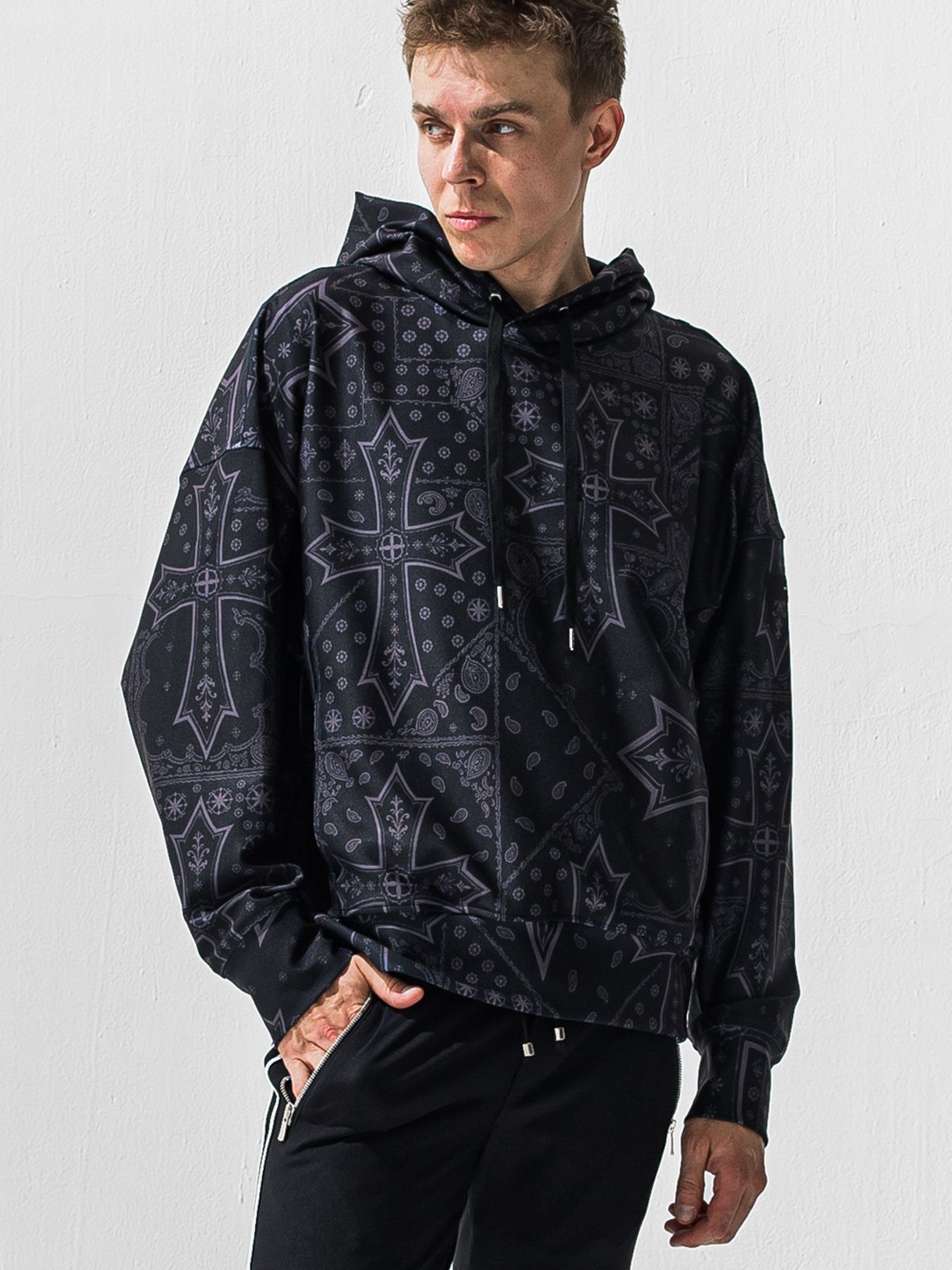 【予約品 9月6日(日) 締切】OVER HOODIE / トリコット オーバーパーカー / クロスブラック