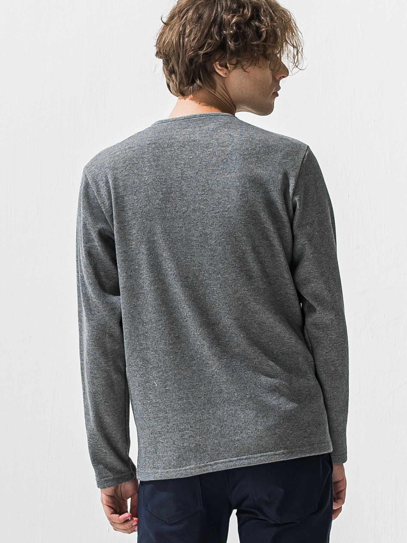【予約品 9月6日(日) 締切】VELOURS FLEECE THERMAL HENRY / 裏起毛ハニカムサーマルヘンリーネック / グレー