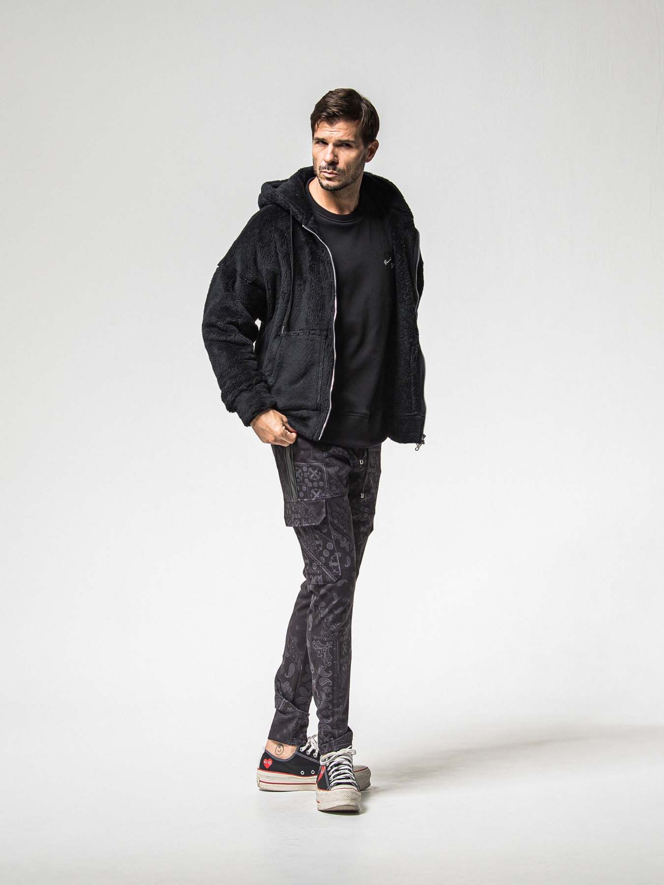 【予約品 】BOA ZIP LOOSE HOODIE / ボア ジップ ルーズフーディ / ブラック
