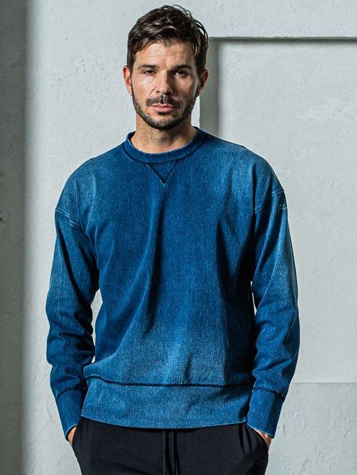 《予約11月17日19時締め》  DENIM JERSEY loose trainer / トレーナー / ダークインディゴ