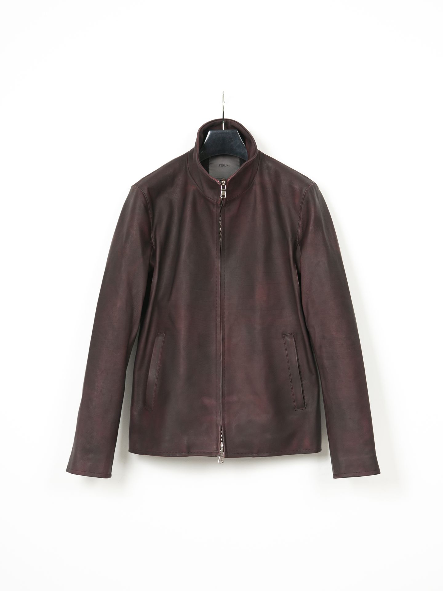 Full tanned Calfskin Garment Burning Dyed Hight Neck Blouson F / カーフスキン ハイネック ブルゾン / NINA（ニーナ） クリムゾンレッド