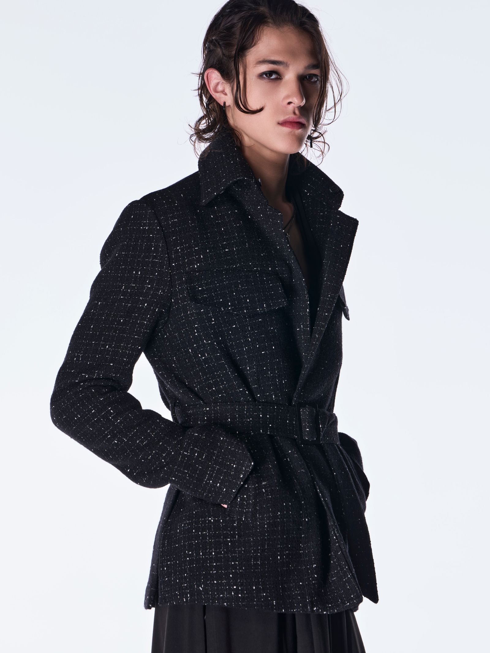 【予約品 6月29日(月) 締切】Tweed Fur Safari Blouson / ツイード ファーサファリブルゾン / ブラック