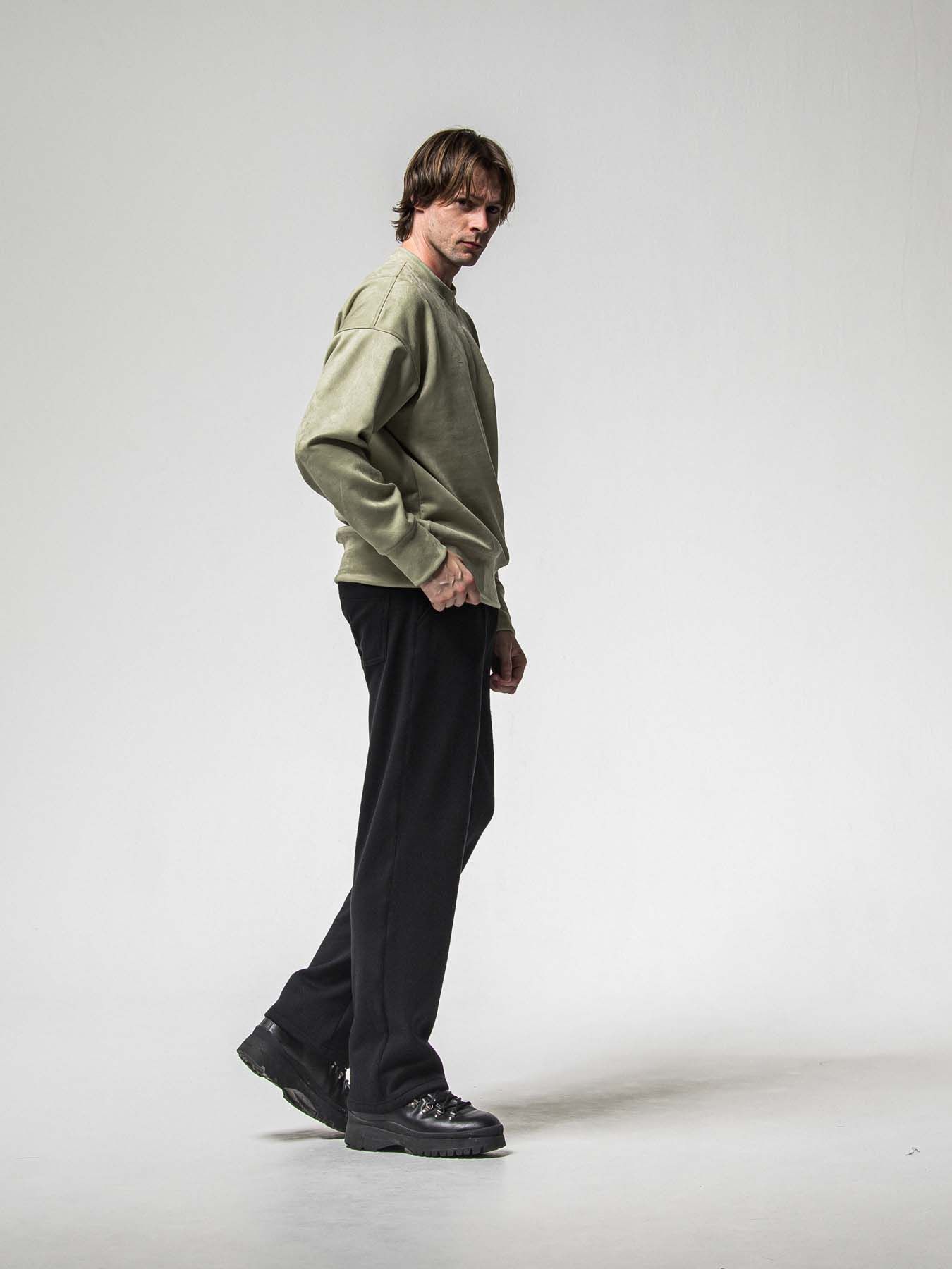 【予約品 8月31日(日) 締切】 VELOURS FLEECE WIDE TUCK PANTS / ベロアフリース ワイドタックパンツ / ブラック