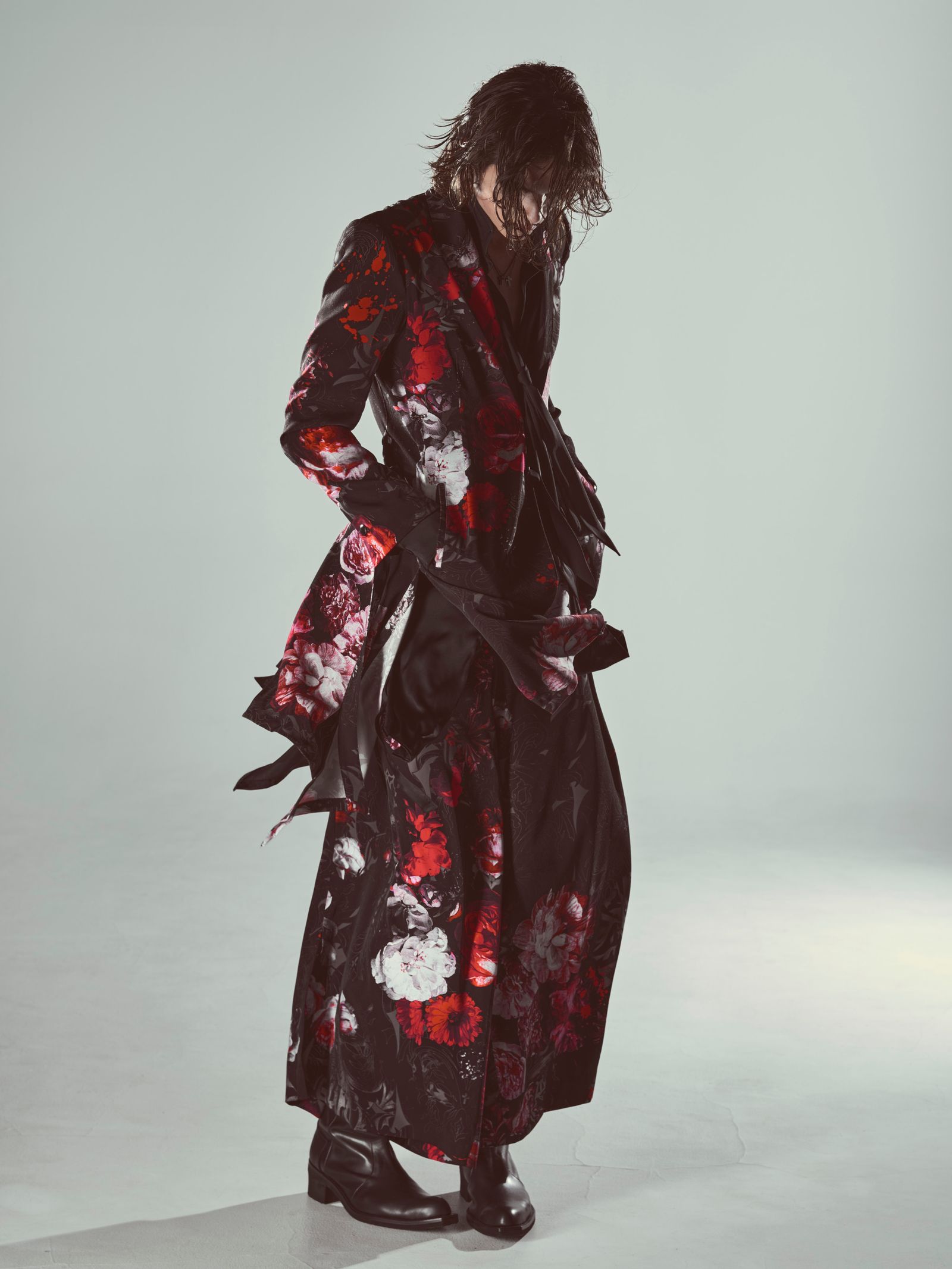 【予約品 6月29日(月) 締切】Goth Flora Suede Satin Flare Jacket / フレアジャケット / ブラック