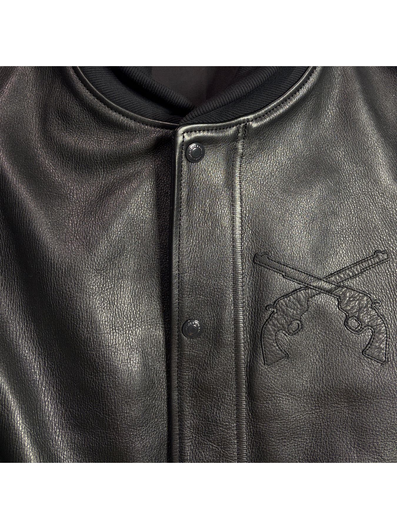 【予約品 3月9日(月) 18:00 締切】COW LEATHER RIB JKT / カウレザー スタジアム ジャンパー / ブラック