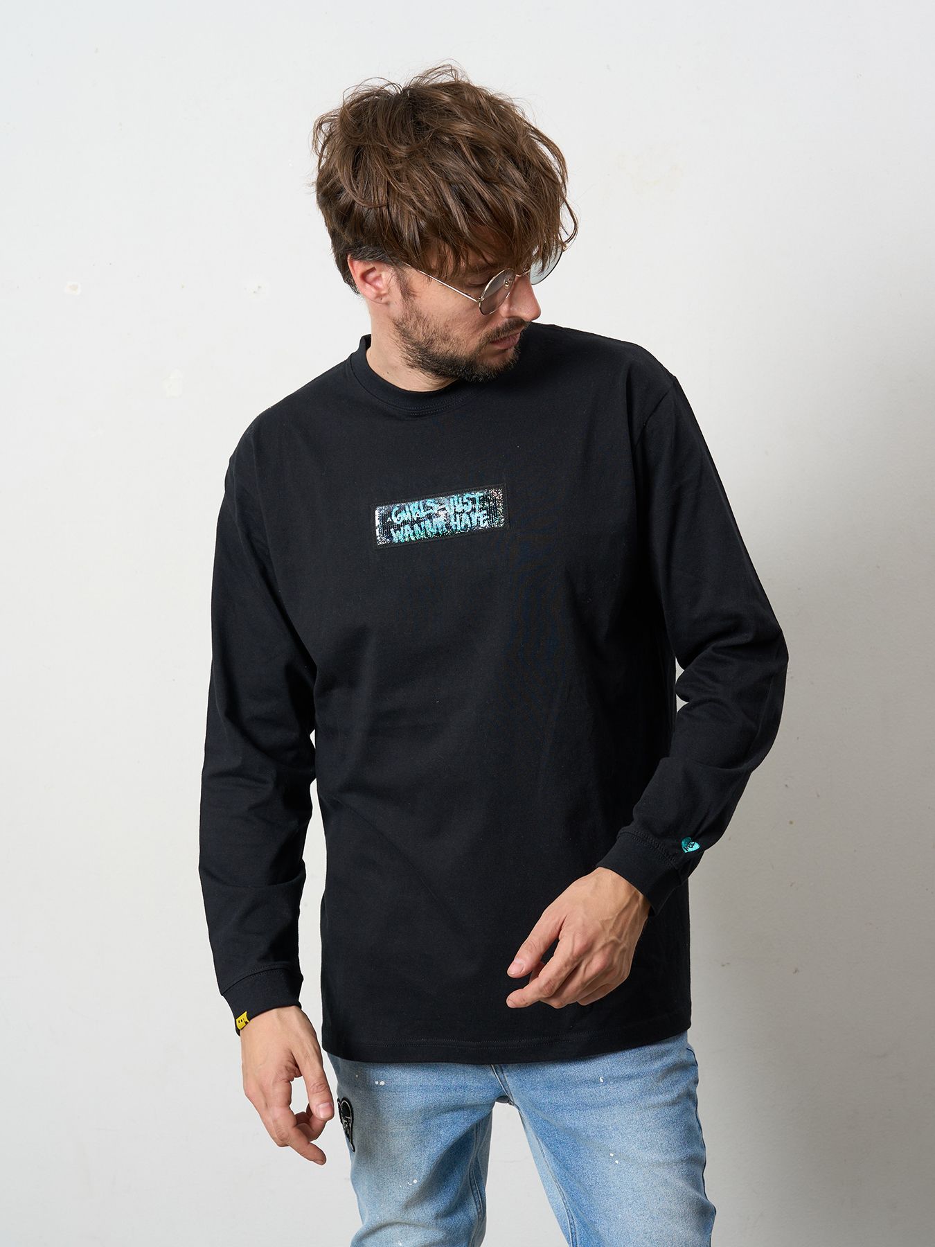 【予約品 5月8日(木) AM10時 締切】 5.6ozコットン天竺 スターグラムハート＆シークインLS Tシャツ / ブラック