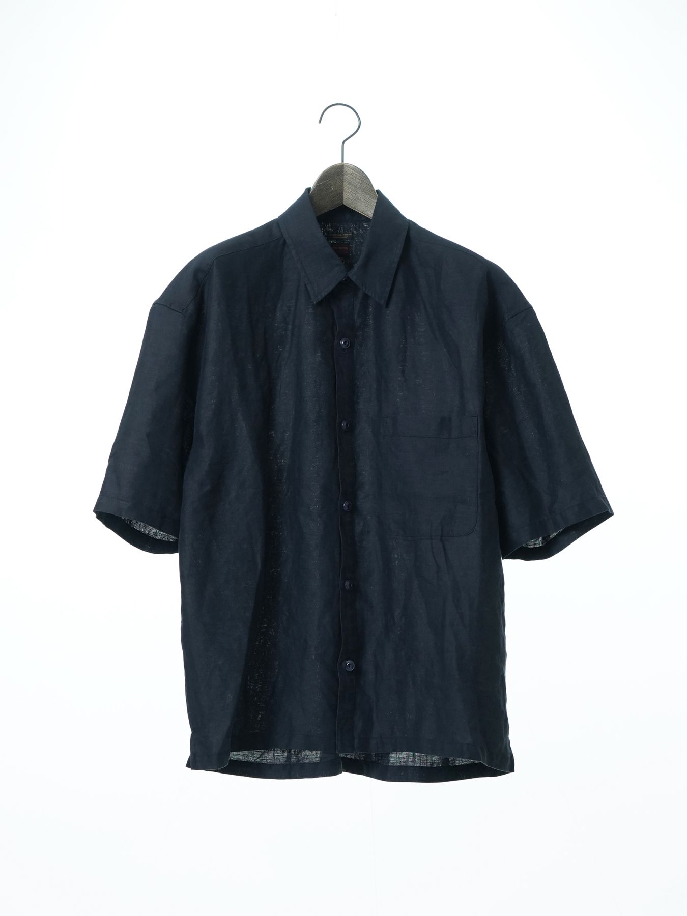 【予約品 2月1日(日) 締切】GATHERLINEN SHIRTS S/S / リネン 半袖シャツ / ネイビー