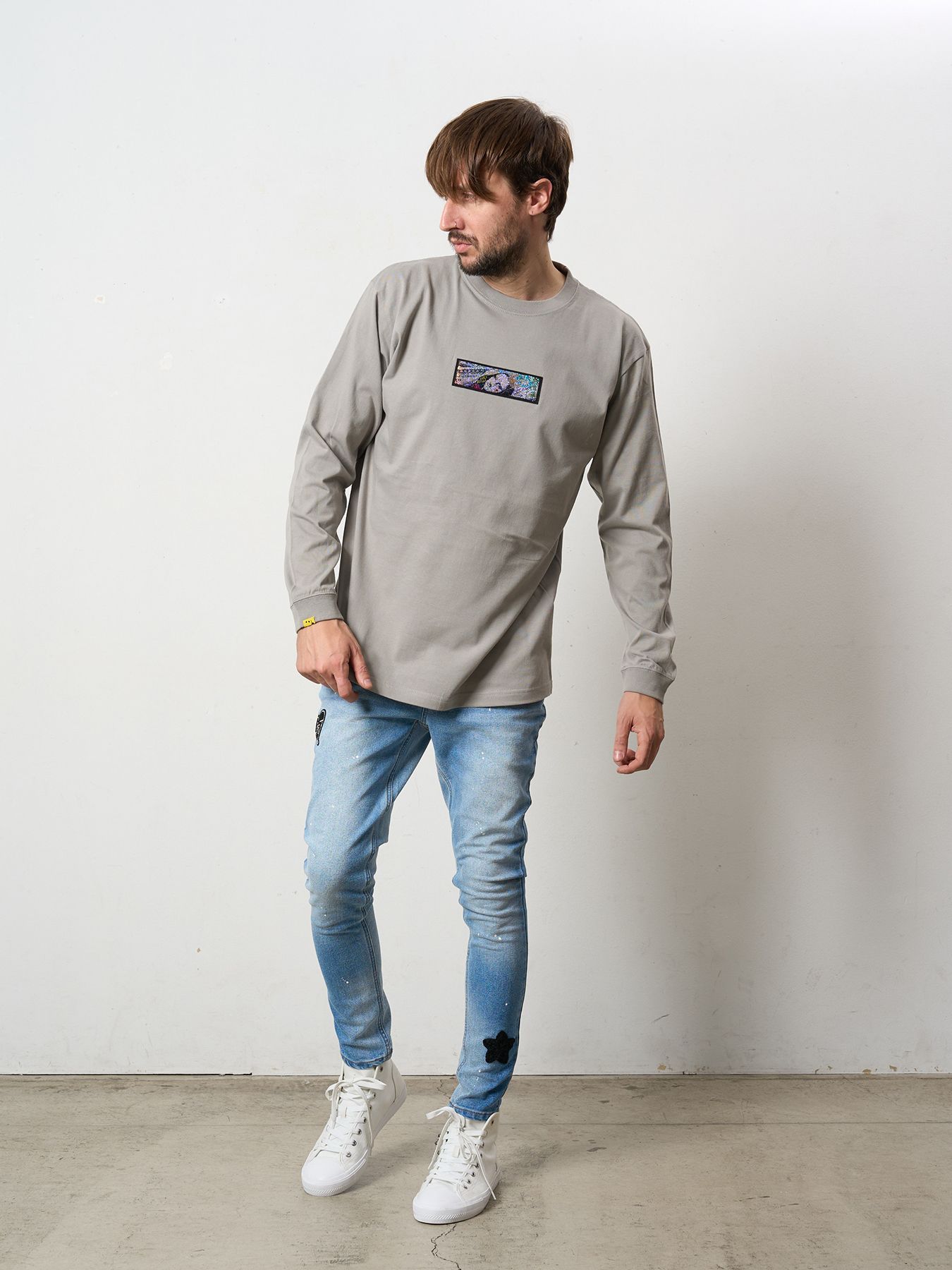 【予約品 5月8日(木) AM10時 締切】 5.6ozコットン天竺 YOU GOT THIS シークインLS Tシャツ / チャコールグレー