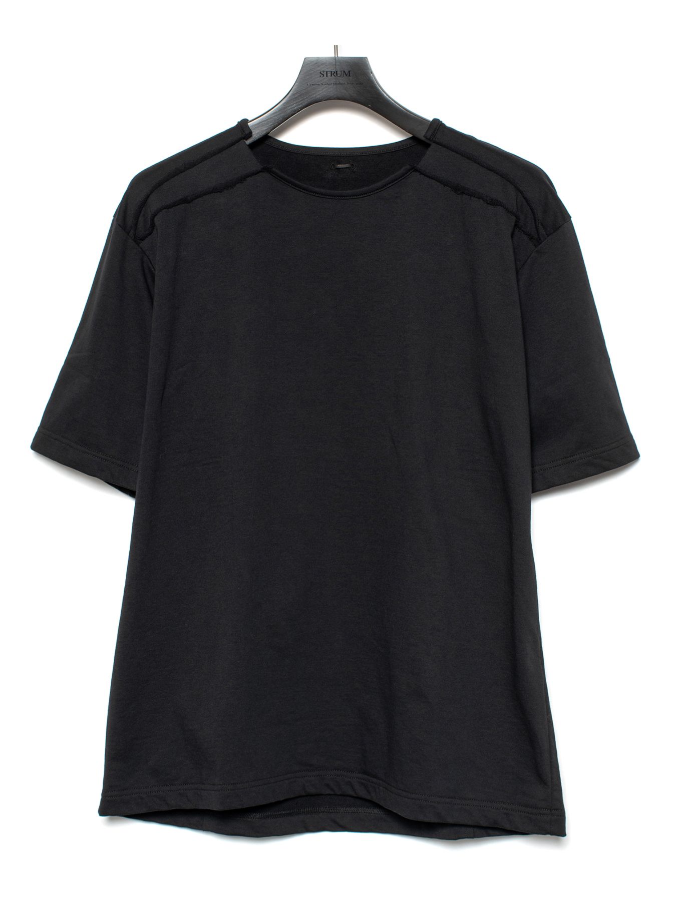 【予約品 9月27日(日) 締切】オーガニックコットン ハイゲージ 裏毛 断ち切り ハーフスリーブ Tシャツ / BLACK