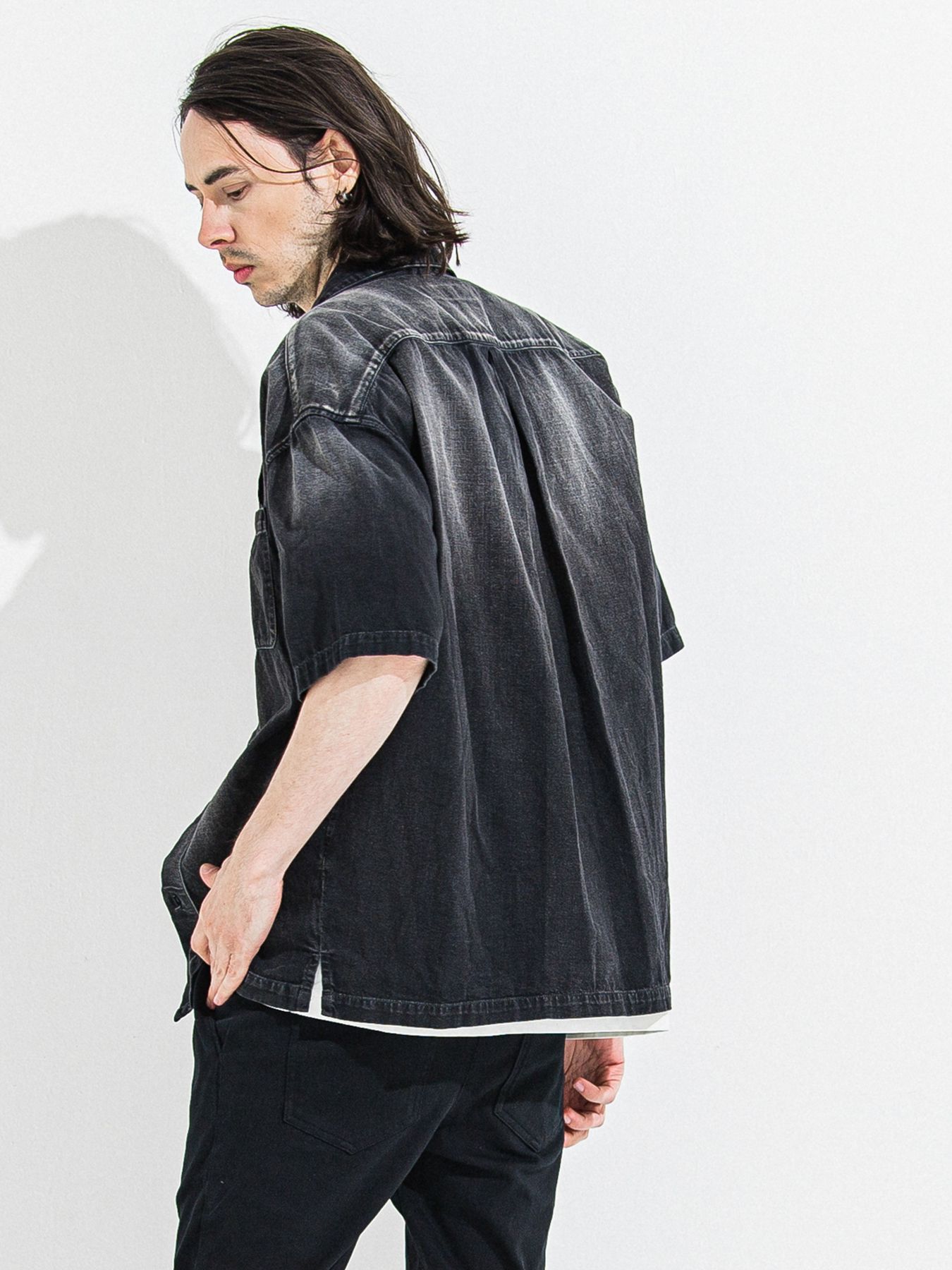 【予約品 】ZACK HALF DENIM SHIRT / ザックハーフスリーブデニムシャツ / ブラックプリント