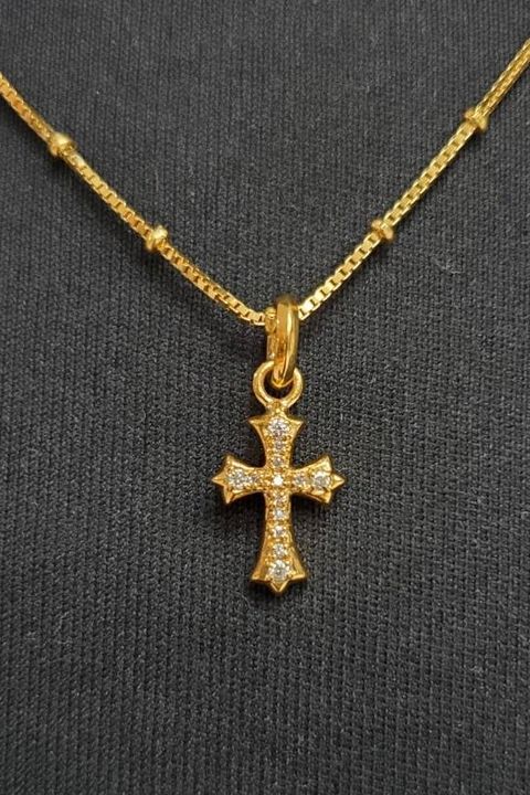 CROSS LINE CHARM PENDANT / SV925.GD.DIA