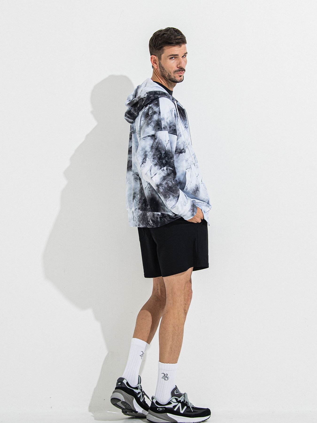 【予約品】RASH OVER ZIPUP HOODIE / ラッシュガード オーバーサイズジップアップパーカー / マーブルホワイト