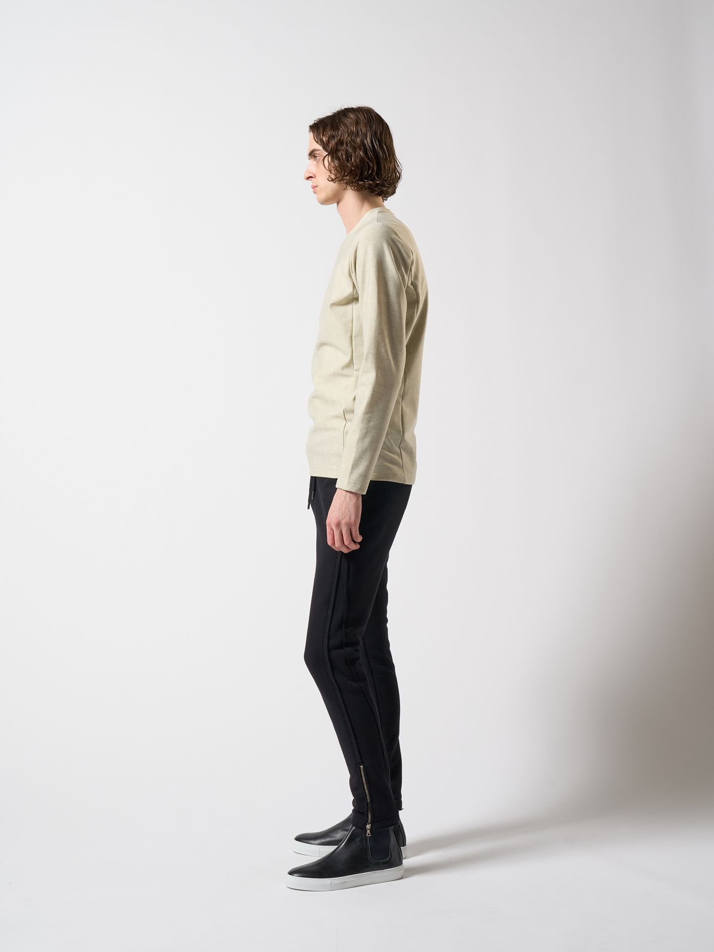 【予約品】 hem zip seam pants / スリムパンツ / ブラック