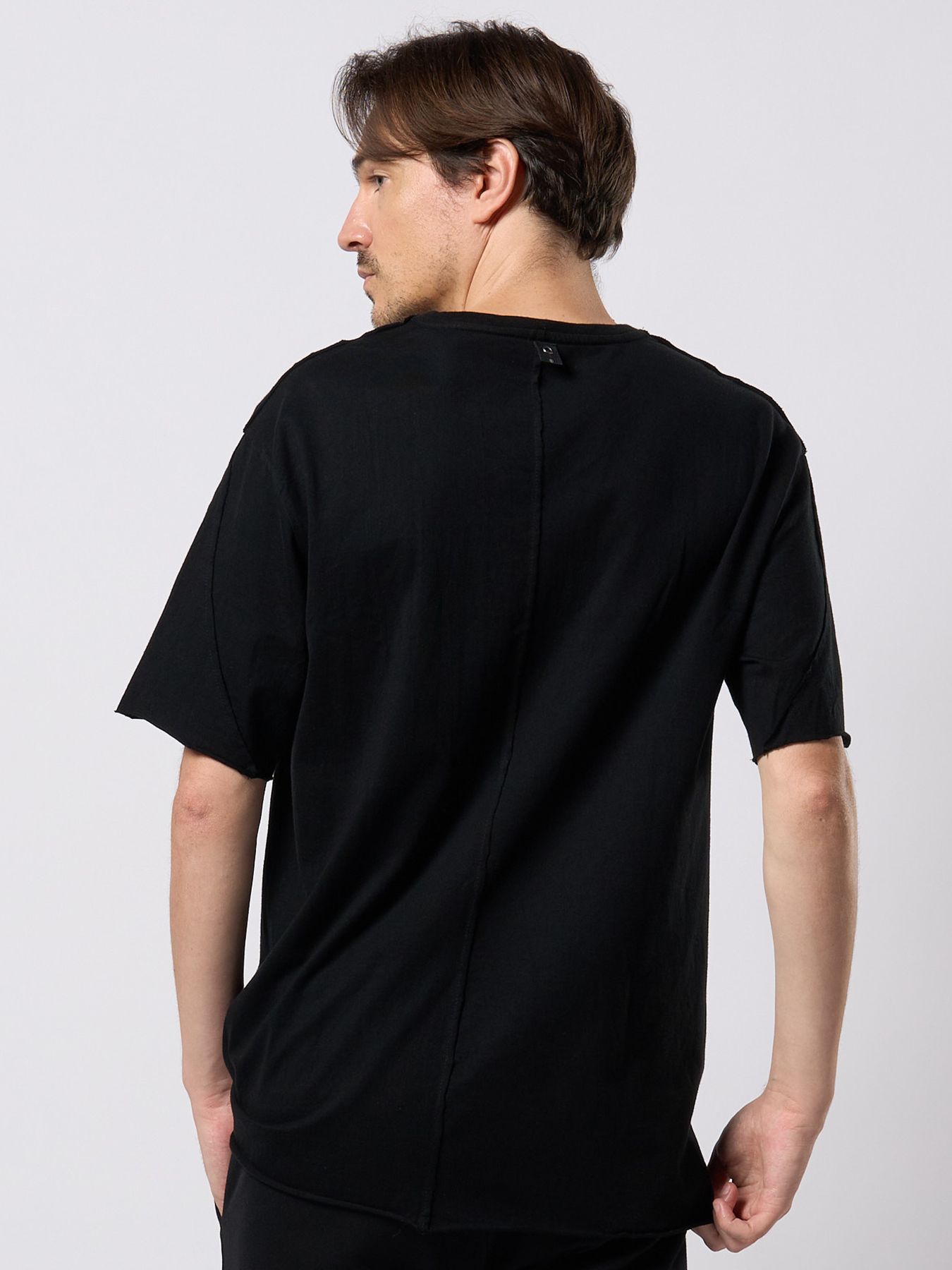 【予約品 9月23日(火) 締切】wide cut-off V-neck S/S / ワイド カットオフ Vネック ショートスリーブ / ディープブラック