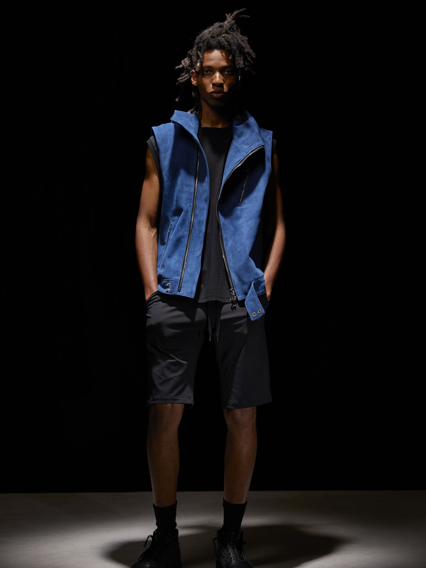 Suede Sheepskin HoodieH Vest / シープ スエード フーディーベスト / SHARON（シャロン） / ブルー