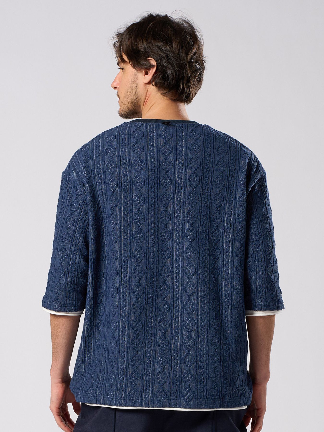 【予約品 1月25日(日) 締切】jacquard summer knit H/S / ジャガード サマーニット ハーフスリーブ / ネイビー