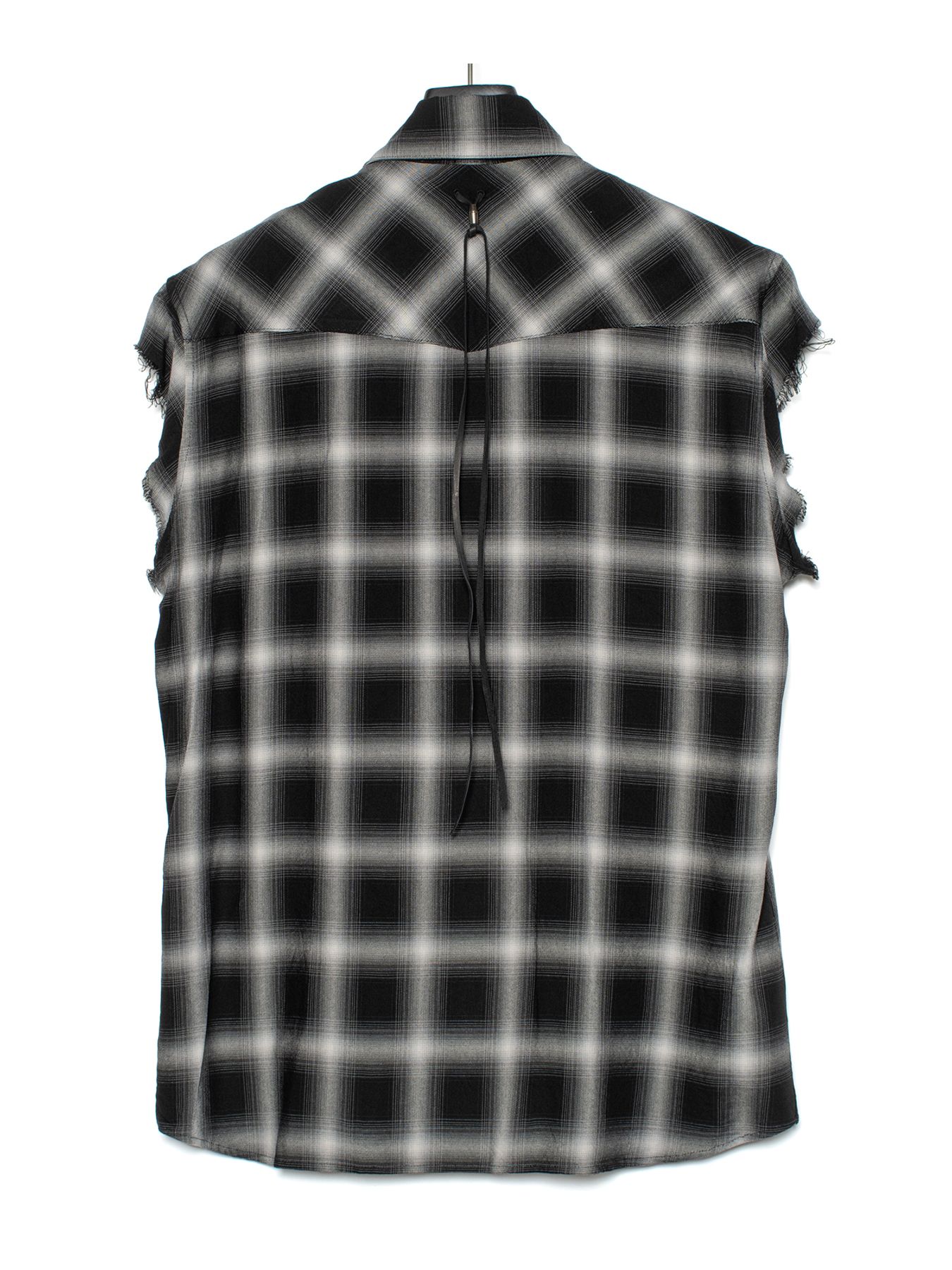 【予約品 9月27日(日) 締切】レーヨン ツイル オンブレーチェック カットオフ シャツ / BLACK