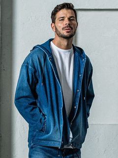 《予約11月17日19時締め》 DENIM JERSEY  coach hoodie / ジャケットパーカー / ダークインディゴ