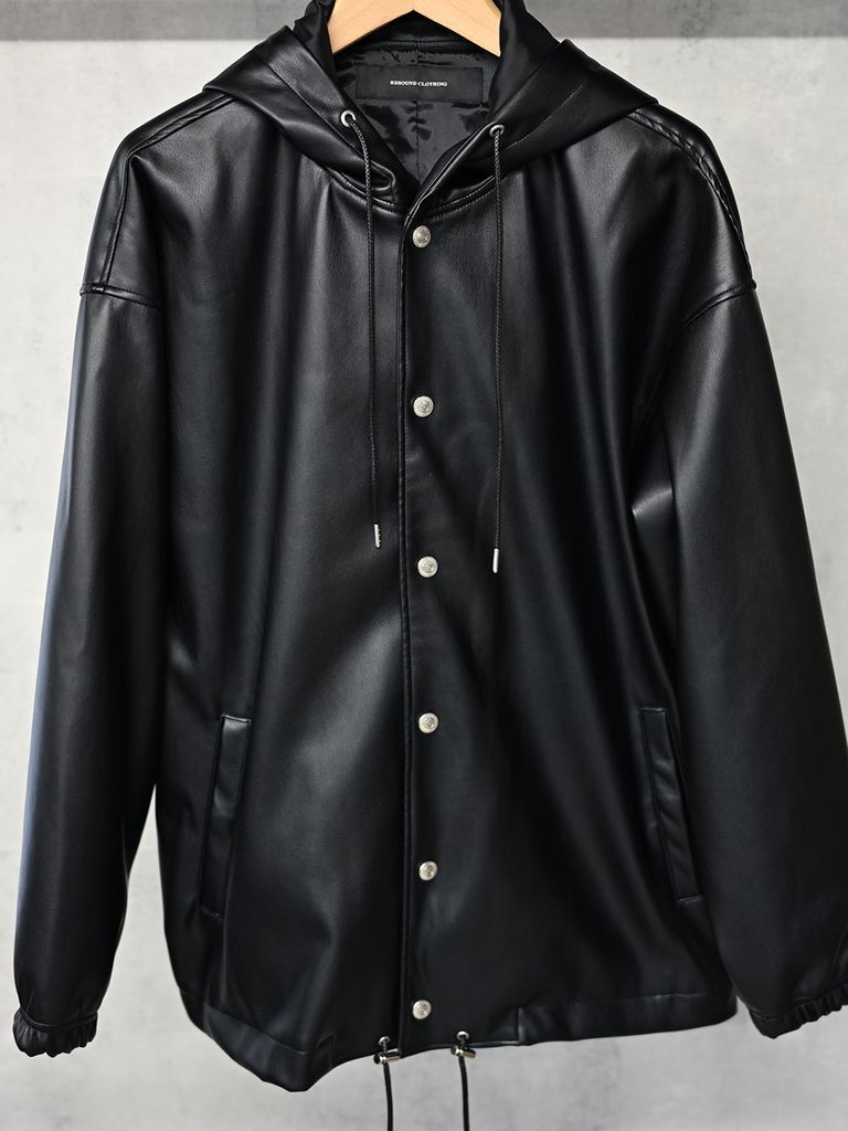 《予約品》 coach hoodie  / レザーコーチパーカー / ブラック