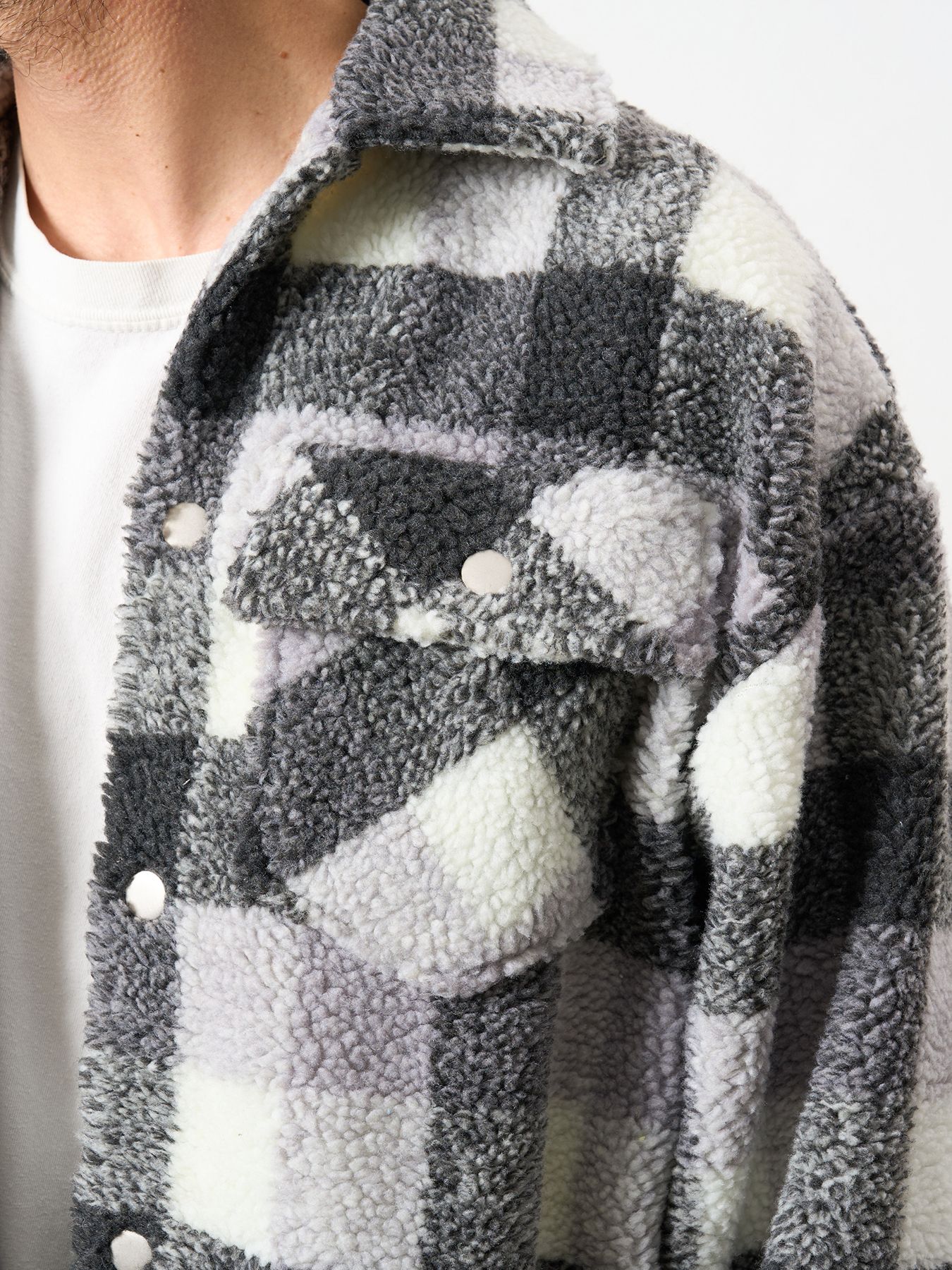 【予約品 】 ブロックチェックムックボア サガラパッチワークブルゾン / M.グレー