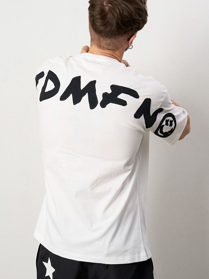5.6ozコットン天竺 グラフィティカットワークパッチオーバーシルエット SS Tシャツ / ホワイト 【STUD MUFFIN(スタッドマフィン)】