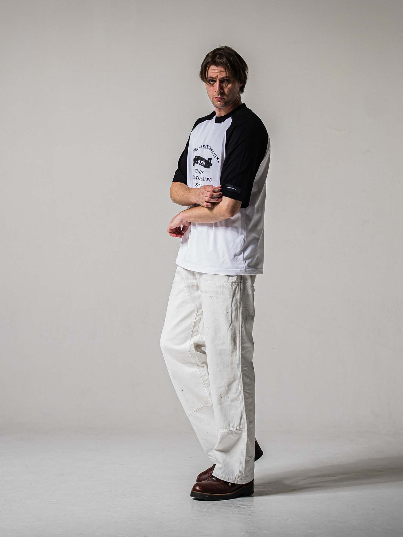 【予約品 11月16日(日) 締切】COLLEGE RAGLAN OVER TEE / カレッジロゴ ラグランスリーブ オーバーTシャツ / ホワイト×ブラック