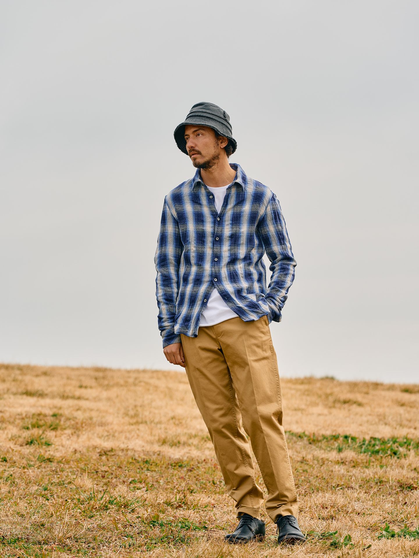 【予約品】 twist wrinkle check / シャツ / ブルー
