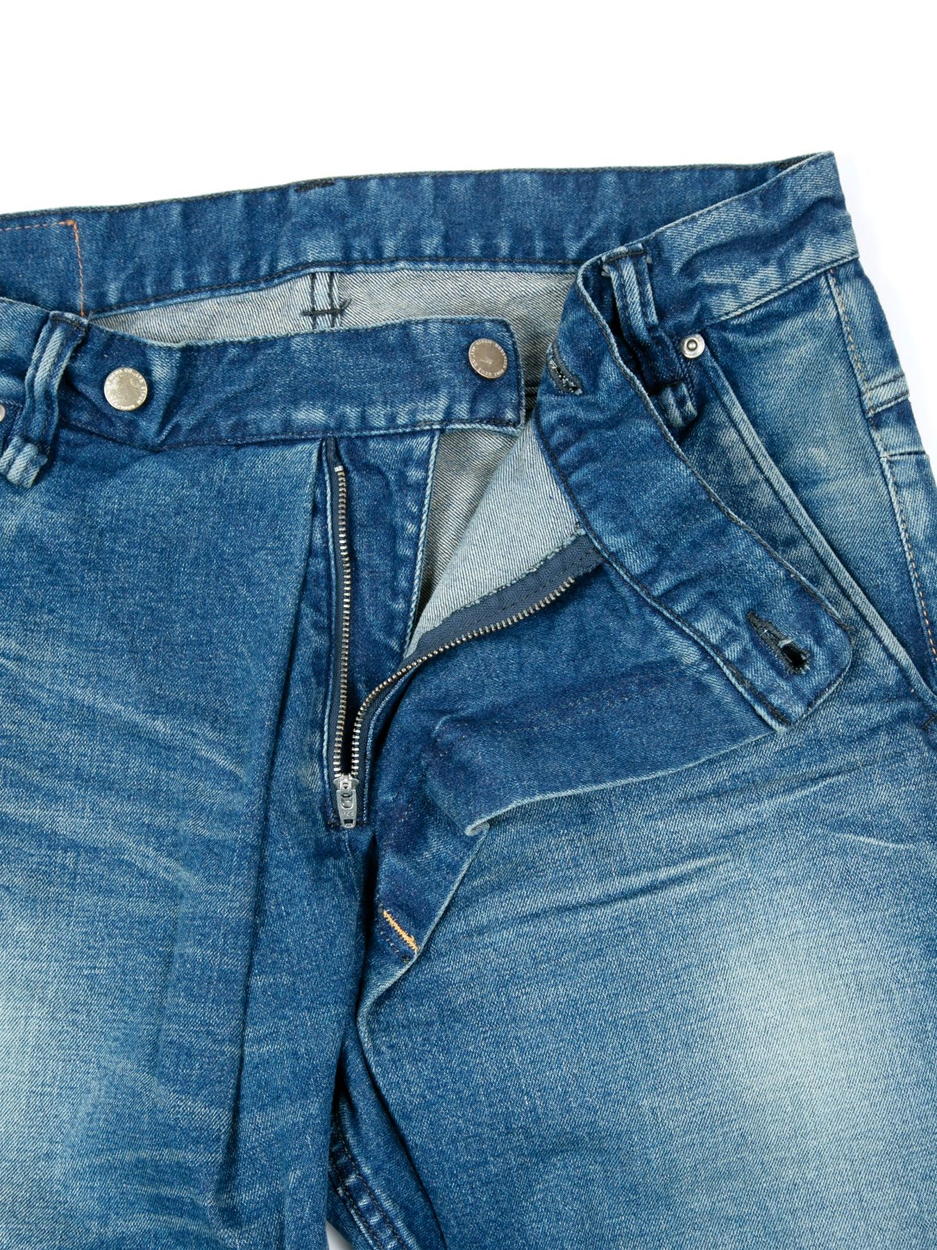 【予約品 10月12日(日) 締切】12.5oz Organic Cotton Stretch Over Lap Tight Straight Jeans / 12.5oz オーガニックコットン ストレッチデニム オーバーラップ タイトストレート / Over Down /インディゴ（ユーズド加工）