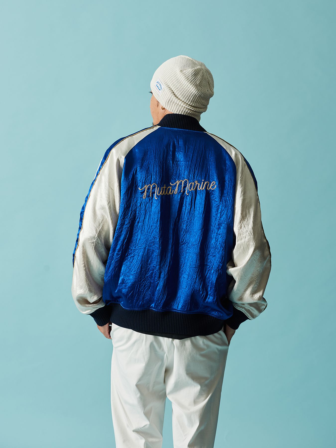 【予約品 10月9日(木) 締切】muta Souvenir Jacket / リバーシブル スーヴェニアジャケット / ブルー【Acanthus × muta MARINE】