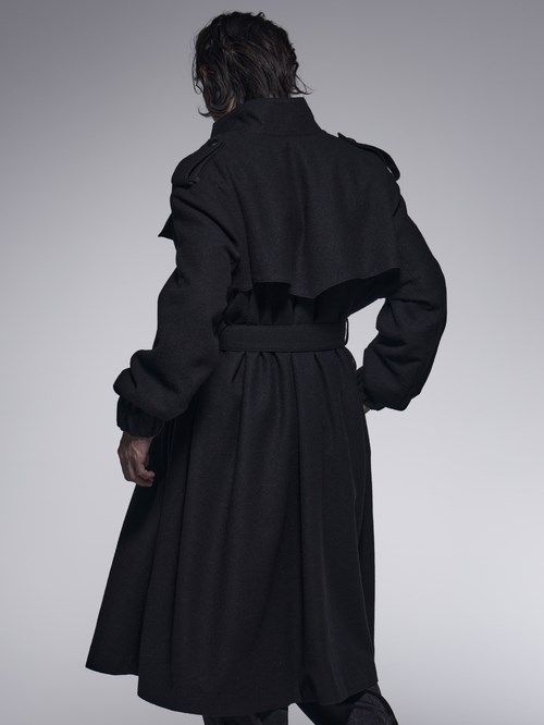 《予約品》 StandCollarDrapeCoat / スタンドカラードレープコート / ブラック 【kiryuyrik】 10月以降入荷予定